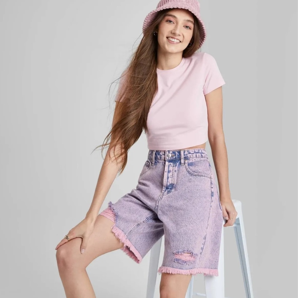 🆕 Wild Fable Women’s 16 Pink-Wash High-Rise Distressed Jean Shorts